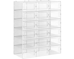 Schoenenbox set 18-delig opbergdozen opbergboxen met eenvoudige transparante uitstraling stapelbaar ontwerp bespaart ruimte geschikt voor schoenen tot EU maat 45,5 afmetingen 33,3 x 23 x 14 cm transparant