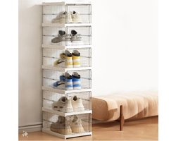 schoenenbox- tot maat 45 -6 Lagen-Stapelbaar Kunststof Schoenenopbergers schoenen opbergsysteem-met Deuren en Ventilatiegaten - Opvouwbaar