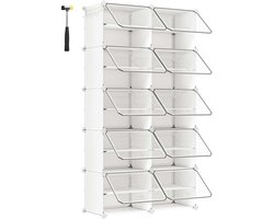 Schoenenkast 10-delig Opbergkast Opbergmodule, modulair ontwerp, stapelbaar of afzonderlijk te gebruiken, met transparant deksel voor eenvoudig overzicht van de inhoud, geschikt voor hal en slaapkamer, 30 x 40 x 30 cm, wit.