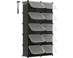 Schoenenkast 10-delig Opbergkast Opbergmodule, modulair ontwerp, stapelbaar of afzonderlijk te gebruiken, met transparant deksel voor eenvoudig overzicht van de inhoud, geschikt voor hal en slaapkamer, 30 x 40 x 30 cm, zwart