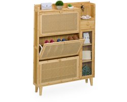 schoenenkast - 127x95x19 cm - voor 9 paar - 3 kleppen - bamboe