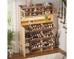 Schoenenkast 130x25x85 cm - LED-verlichting - Glazen front - 6 Klepdeuren - Met 1 Deur - Smal - Ruimtebesparend