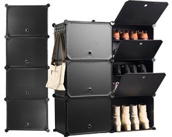 Schoenenkast 24 paar Schoenen - Verstelbaar - Schoenenrek - 6 vakkken - Geschikt voor Laarzen - 91,5*82*32,5 CM - Zwart - Vivid Green