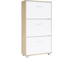 Schoenenkast – 3 Kleppen – 115x60x24cm – 18 Paar Schoenen -Eiken/Wit