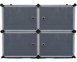 Schoenenkast – 4 Vakken – 81 x 65 cm – Stijlvol & Ruimtebesparend – Kunststof Opbergkast met Deurtjes – Zwart/Grijs