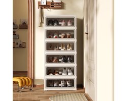 Schoenenkast - 45x34,5x105,5 cm - 6 Laags Opvouwbare Schoenenkast Zonder Montage - Transparante Deuren met Magnetische Sluiting - Opbergkast voor Hal, Entree en Woonkamer - PP ABS