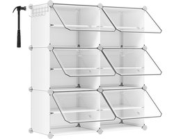 Schoenenkast 6-delig Opbergkast Opbergmodule, modulair ontwerp, stapelbaar of afzonderlijk te gebruiken, met transparant deksel voor eenvoudig overzicht van de inhoud, geschikt voor hal en slaapkamer, 30 x 40 x 30 cm, wit.