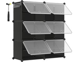 Schoenenkast 6-delig Opbergkast Opbergmodule, modulair ontwerp, stapelbaar of afzonderlijk te gebruiken, met transparant deksel voor eenvoudig overzicht van de inhoud, geschikt voor hal en slaapkamer, 30 x 40 x 30 cm,zwart