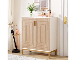Schoenenkast 6-Laags met Deuren – 38 x 95 x 95 cm – Opbergkast voor 20–24 Paar Schoenen met Verstelbare Planken en Gouden Poten – Modern Schoenenrek voor Hal, Woonkamer en Slaapkamer – Wit/Bruin – Vermissen