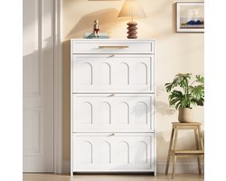 Schoenenkast 70 x 25 x 123,5 cm met 6 vakken en lade, MDF, wit