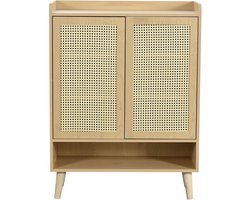 Schoenenkast 80 cm - Natuurlijk Rotan & 5 Vaste Planken - Eiken Kleur & Veilige Ronde Hoeken
