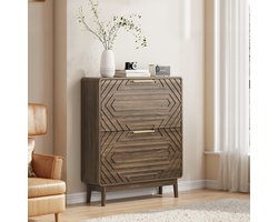 Schoenenkast 80x24x95 cm – Smalle Schoenenkast met Opbergruimte en Lades – Mid-Century – Modern Design – Massief Hout – Voor Hal en Entree – Walnoot
