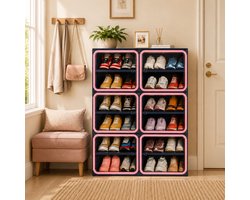 Schoenenkast - 85x33,5x104,3 cm - 6 Laags Dubbele Schoenenkast - Opvouwbaar Zonder Montage - Transparante Deuren met Magnetische Sluiting - Opbergkast voor Hal, Entree en Woonkamer