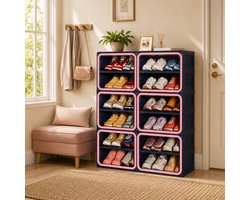 Schoenenkast - 85x33,5x104,3 cm - 6 Laags Dubbele Schoenenkast - Opvouwbaar Zonder Montage - Transparante Deuren met Magnetische Sluiting - Opbergkast voor Hal, Entree en Woonkamer