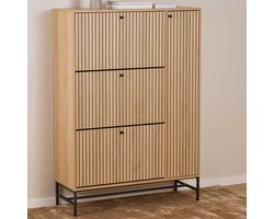 Schoenenkast Albany - 99x35x140cm - 4 deuren - eikdecor - Actona - Schoenenkasten - Bruin - Melamine; MDF - Schoenenkasten -
