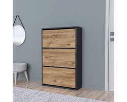 Schoenenkast Aurskog 110x73,5x24 cm antraciet en eiken