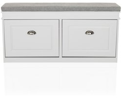 Schoenenkast / bank ESTHA I 104x24x47,5 cm 2 schoenkleppen wit/grijs hjh LIVING