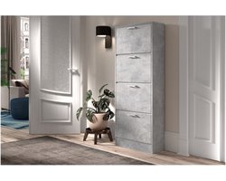 Schoenenkast 'Carini' 4 laden Beton, Spaanderplaat en decor