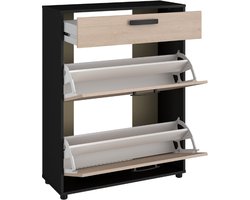Schoenenkast Celestia Met Twee Deuren En Opberglade - Eikdecor/zwart - Parisot - Schoenenkast - Bruin; Zwart - Melamine; Spaanplaat