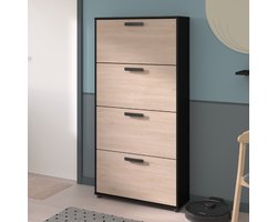 Schoenenkast Celestia met vier deuren - eikdecor/zwart - Parisot - Schoenenkasten - Bruin; Zwart - Melamine; Spaanplaat - Schoenenkasten -