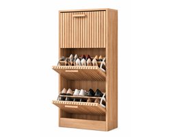 Schoenenkast – Compact Schoenen Rek en Kast voor Hal of Gang – Stijlvolle Schoenenkast voor Netjes Opbergen - Hout - Landelijk - 60 x 24 x 113 cm - Rotan design