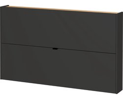 Schoenenkast Eleonore Eiken - Grafiet - 12 paar schoenen - Breedte 140 cm - Hoogte 85 cm - Diepte 19 cm - Met kleppen