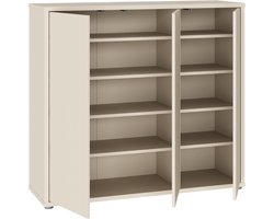Schoenenkast HomeByNicole Alice – Moderne Halkast met 3 Deuren en 8 Legplanken – Schoenen Opbergkast van Hout – Kashmir Beige – 109 cm Breed x 99 cm Hoog x 35 cm Diep – Compacte en Stijlvolle Schoenen Organizer voor de Hal of Slaapkamer