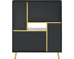Schoenenkast inkomkast opbergkast met 16-kleurige veranderlijke LED-verlichting 2 dubbele laag opbergcompartimenten en 2 dubbele laag omklapcompartimenten modern ontwerp met gouden decoraties 80 x 25 x 96 cm zwart