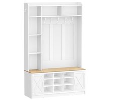 Schoenenkast-Kapstok met schoenenrek-entree kapstok met LED-verlichting-15 open planken-kapstok met verstelbare planken, 7 haken-Wit En Geel.