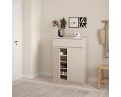 Schoenenkast Luna - Moderne Kast met Lade & Opbergruimte voor 15 Paar Schoenen