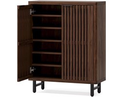 Schoenenkast Madule met deuren - Walnoot - Schoenenrek - 110cm - 6 laags - Houten opbergkast