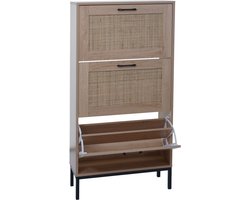 Schoenenkast MCW-N92, schoenenkieper schoenenrek, 3 vakken rotan front melamine, 126x63x24cm ~ eiken look