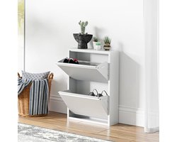 Schoenenkast met 2 Kleppen - Metalen Opbergkast voor Schoenen in Wit 71x50x15 cm