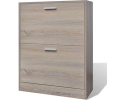 Schoenenkast met 2 opbergvakken hout met eiken-look, 63x24x80cm, voor ca. 12paar