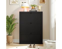 Schoenenkast met 3 Kleppen – HomeByNicole Luxe Smalle Schoenenkast met 6 Verstelbare Vakken – Modern Ruimtebesparend Schoenenrek 80x24x117 cm – Zwart – Halmeubel met Flipdeuren – Stijlvolle Opbergkast voor Entree en Gang