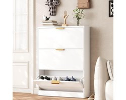 Schoenenkast met 3 kleppen – Smal design voor hal of entree, wit, 80×17×108 cm