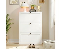 Schoenenkast met 3 Kleppen - Smalle Schoenenkast met 6 Verstelbare Vakken - Modern Schoenenrek voor Hal, Entree of Gang - Deuk- & Krasbestendig - 80x24x117 cm - Wit - HomeByNicole Luxe Opbergkast voor Schoenen