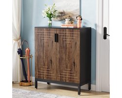 Schoenenkast met Deuren 20 paar – 38 x 80 x 95 cm – 5-laags Vrijstaande Schoenenkast met Verstelbare Planken en Gouden Handgrepen – Moderne Stofdichte Opbergkast voor Hal, Woonkamer en Slaapkamer – Bruin/Zwart – Vermissen