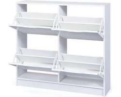 Schoenenkast met kantelbare deuren - Schoenenrek - 4 klapdeuren - Handgrepen - Melamine gecoat - Wit - Westphalen SK4