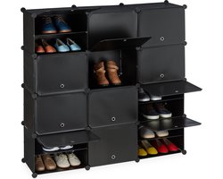 schoenenkast - met kleppen - 24 vakken - gesloten - kunststof - zwart