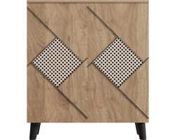 Schoenenkast met Rieten Patroon, 80x32x91 cm, Compacte Halmeubel met Gesloten Deuren, Zwarte PVC Poten, Stabiel en Onderhoudsvriendelijk