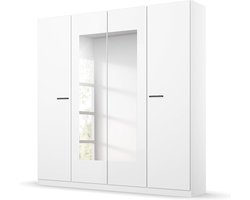 Schoenenkast met spiegel - Draaideurkast - Alpinewit - 4-deurs - 2 kledingstangen - 2 legplanken - BxHxD 181x210x54 cm Schoenenkast met spiegel