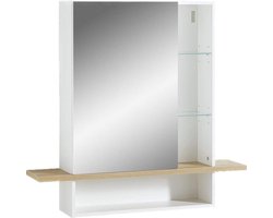Schoenenkast met spiegel - Germania spiegelkast 1436-513 - GW-Novolino - Wit - Navarra-eiken replica - LED-verlichting - 90 x 91 x 25 cm - B x H x D