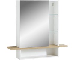 Schoenenkast met spiegel - Germania Spiegelkast 1436-513 GW-Novolino - wit Navarra-eiken replica - LED-verlichting - 90 x 91 x 25 cm - B x H x D. Schoenenkast met spiegel