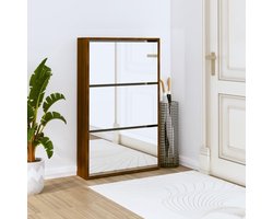 Schoenenkast met spiegel - Opberger met vakken - Schoenen netjes houden - 3 kantelvakken