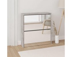 Schoenenkast met spiegel - Schoenenrek en opbergkast - Entree organiseren - Stijlvolle betonlook - 63x17x102.5 cm - Grijs