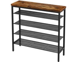 Schoenenkast met spiegel Schoenenrek Schoenenorganizer - Praktische opbergunit 105 x 30 x 95 cm - 5-laags schoenenopslag - Boekenplank - Badkamerplank - Plantenstandaard - Voor kast entree hal TMJ084H Schoenenkast met spiegel