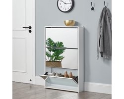 Schoenenkast met spiegels 3 vouwdeuren 102,5x63x17 cm wit