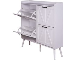 Schoenenkast met vier deuren 100×24×103 cm Opbergkast Smalle Kast Met Barn Schuifdeur Vier Lagen Scandinavisch Landelijk Design Wit