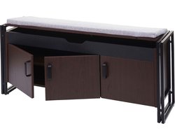 Schoenenkast met zitting MCW-A27, ladekast bank met kussens, 53x110x30cm 3D structuur metaal ~ donkerbruin